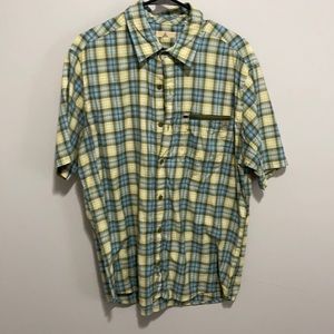 Ascend green/blue and yellow plaid polo!! Size L polyester thin & breathable!💯